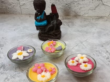 Mini bowl candle, Set of 4, Scented Aromatic Fragrance of Rose, Lavender, Lemon Fresh & Jasmine, Each 20g