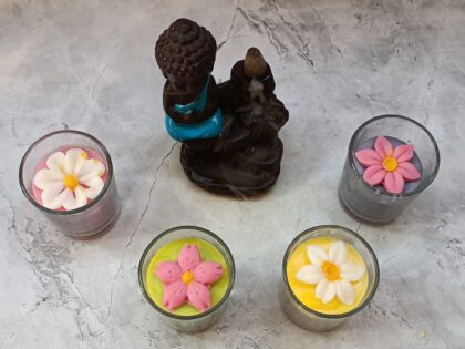 Shot glass candle, Set of 4, Scented Aromatic Fragrance of Rose, Lavender, Lemon Fresh & Jasmine, Each 45g