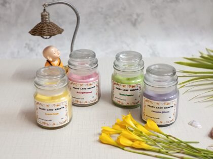 Pop Up Glass Jar, Set of 4, Scented Aromatic Fragrance of Rose, Lavender, Lemon Fresh & Jasmine, Each 80g